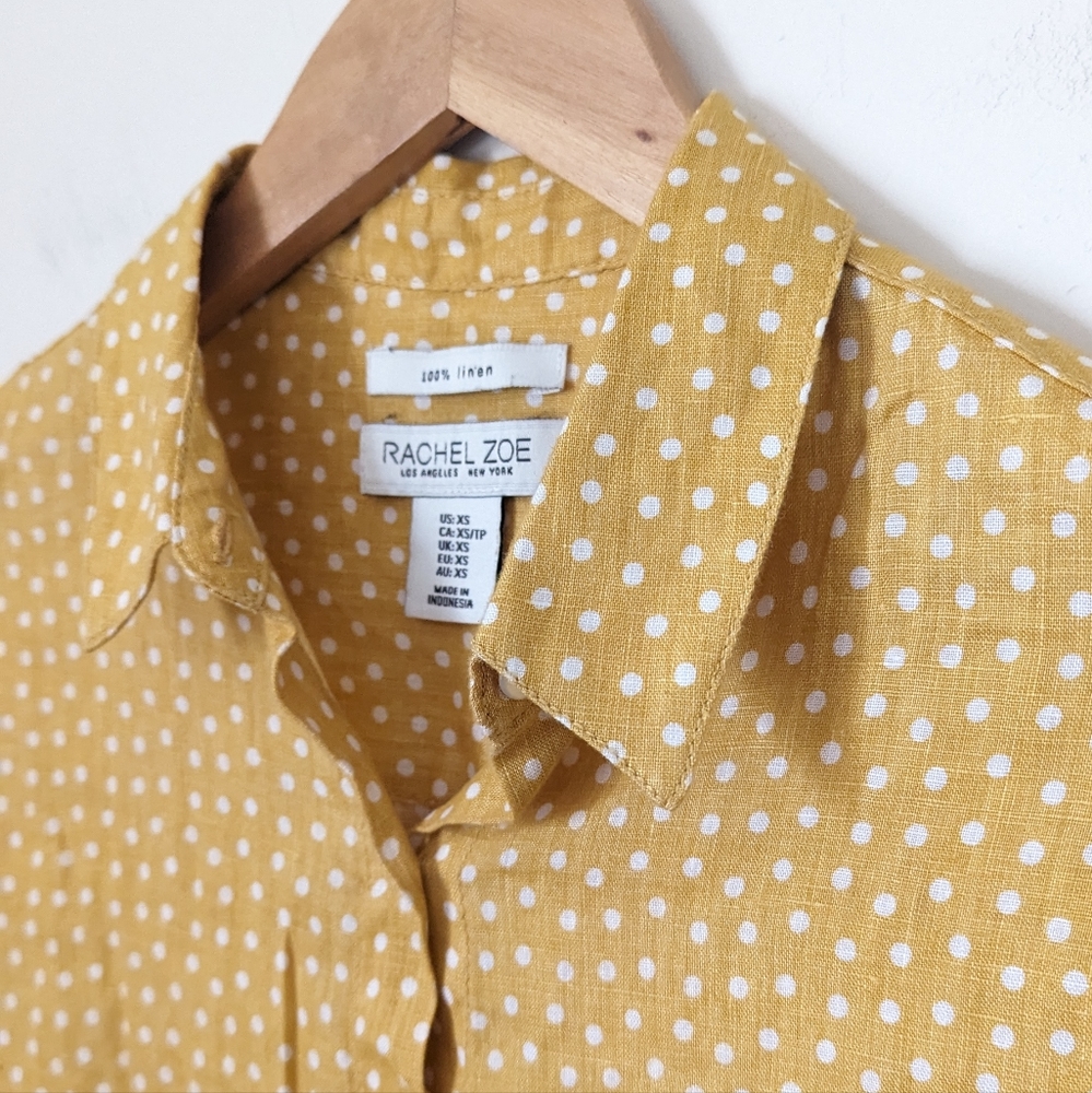 Rachel Zoe | Linen | Yellow + White Polka Dot Button Top - Picture 3 of 9